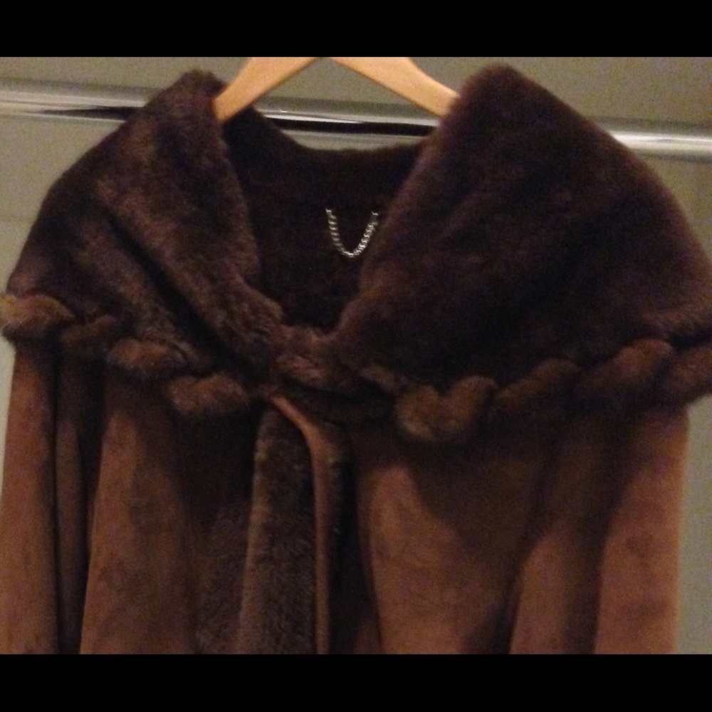 COPY - STUNNING Mahogany Shearling Coat Mink Trimming